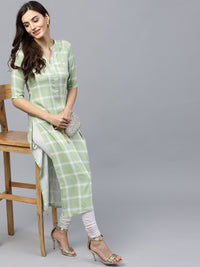 Gerua By Libas Women Green  White Checked Straight Kurta