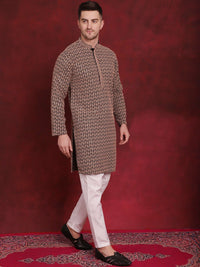 Jompers Geometric Self Design Thread Work Pure Cotton Kurta With Pyjamas