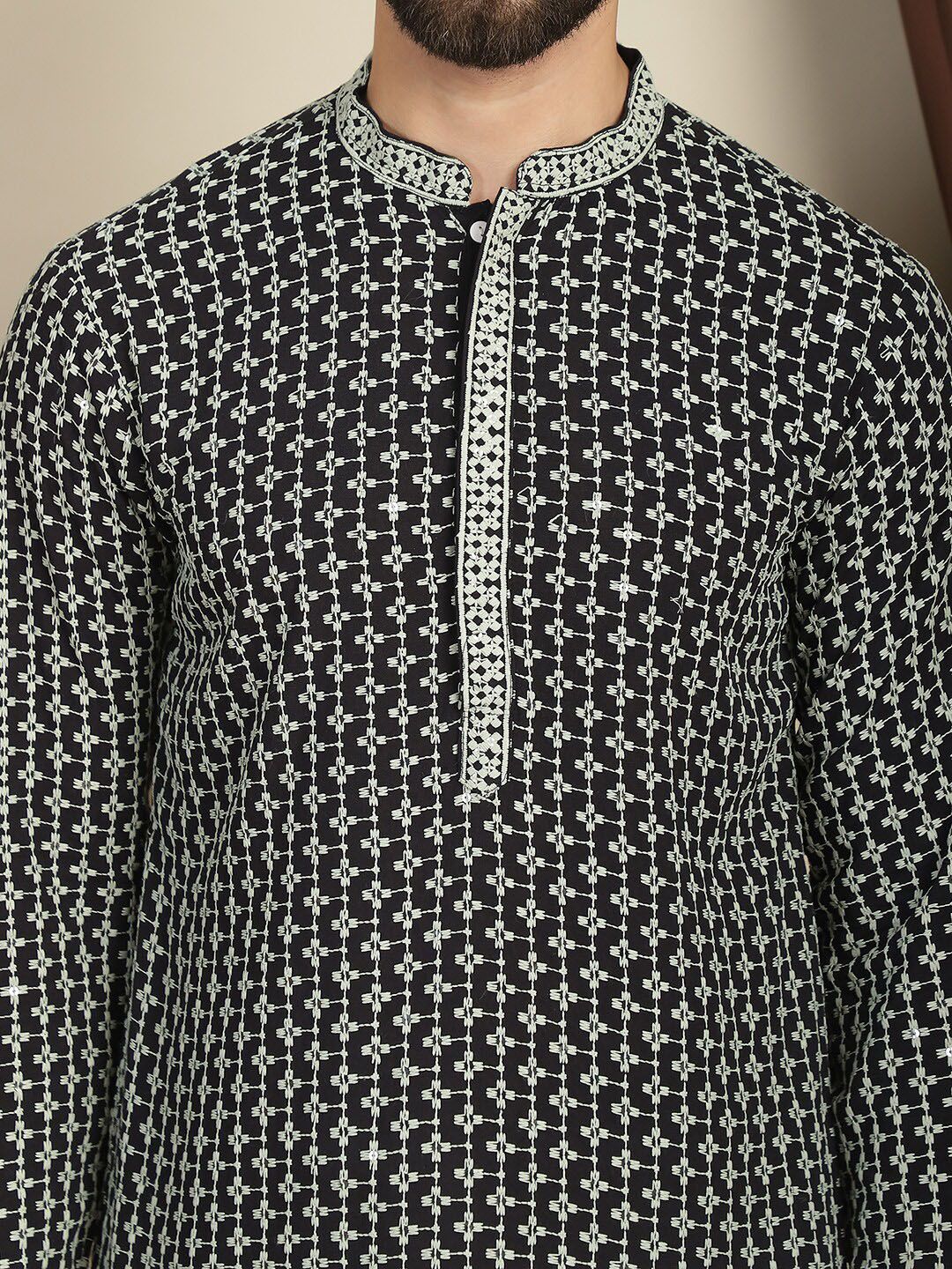 Anouk Geometric Printed Mandarin Collar Lengan Panjang Cotton Kurta