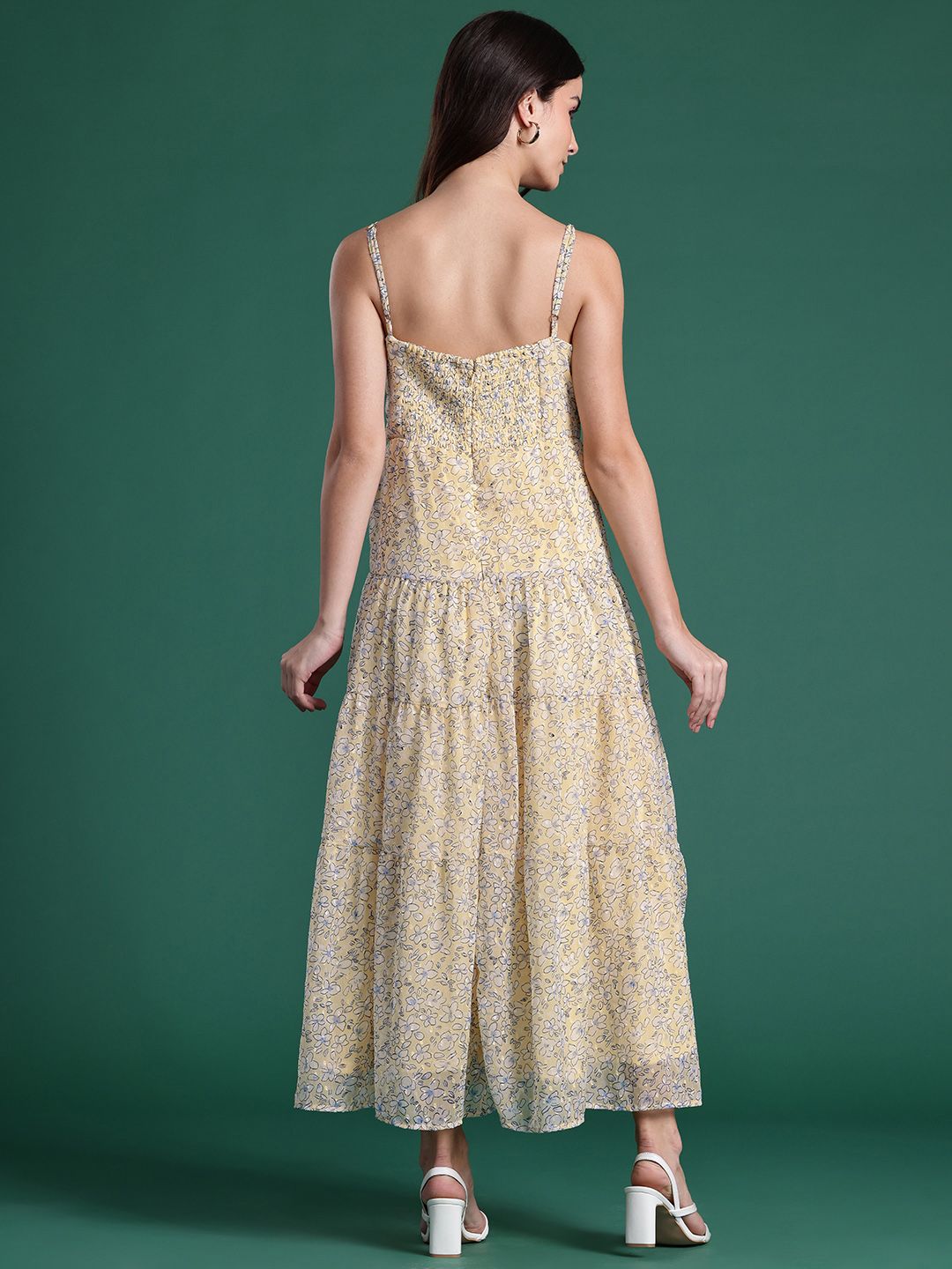 DressBerry Floral Print Tiered A-Line Maxi Dress