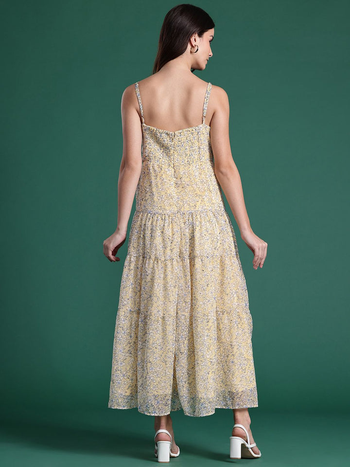 DressBerry Floral Print Tiered A-Line Maxi Dress