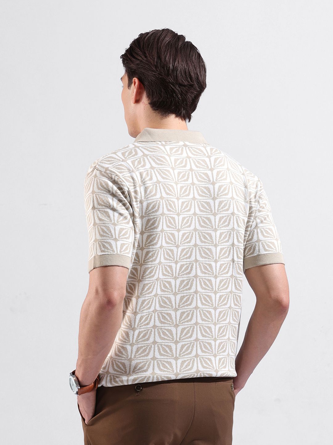 The Indian Garage Co Men Slim Fit Geometric Casual Flat Knit Shirt
