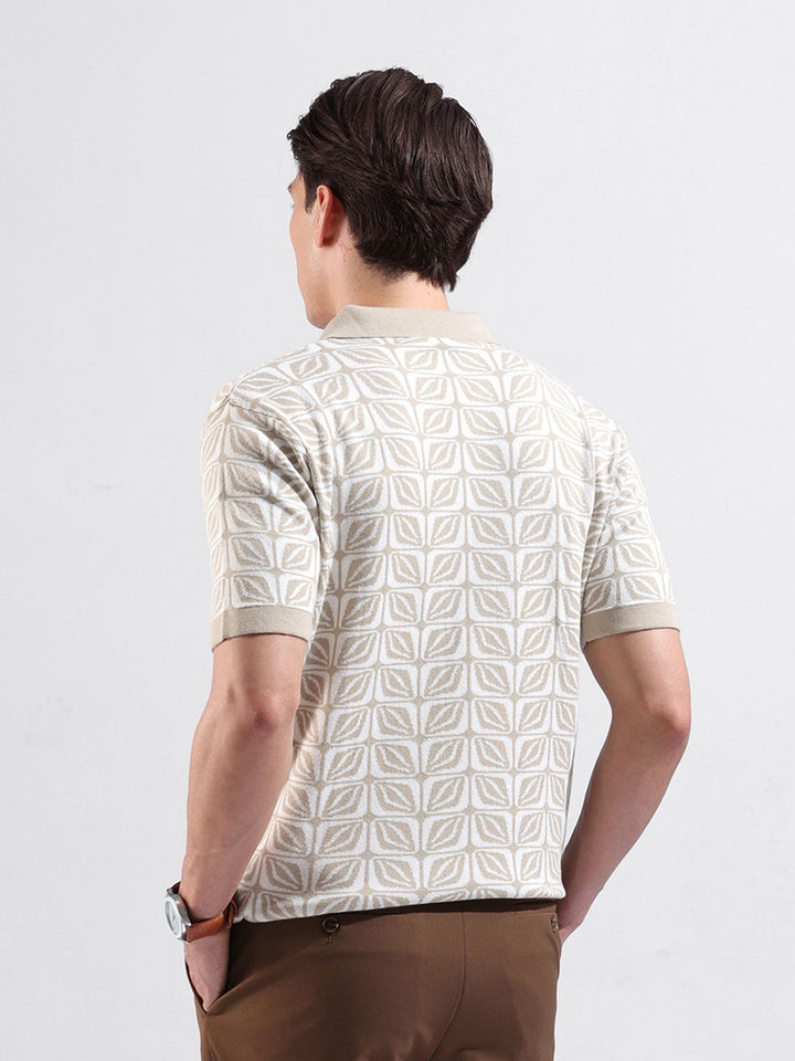 The Indian Garage Co Men Slim Fit Geometric Casual Flat Knit Shirt