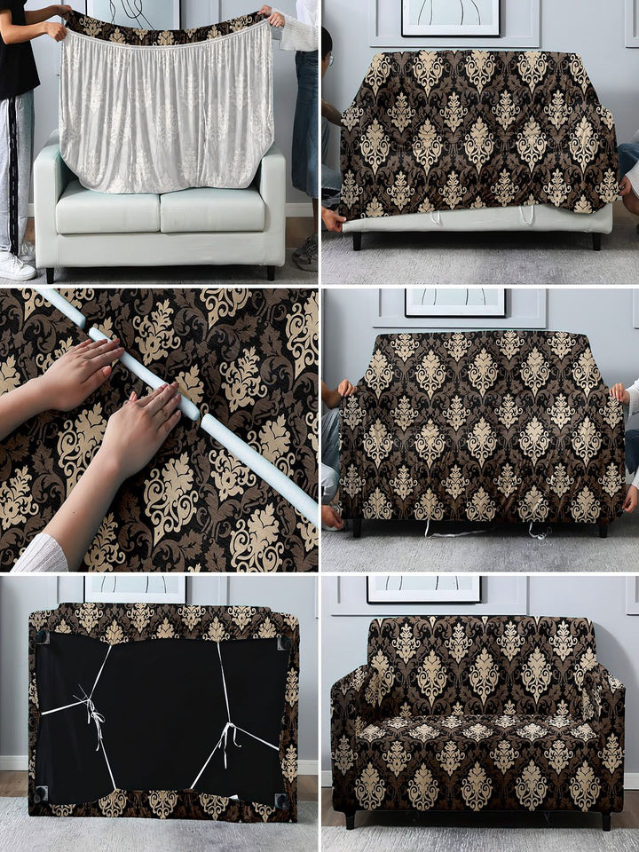 Cortina Black & Grey Ethnic Printed Three Seater Sofa Cover