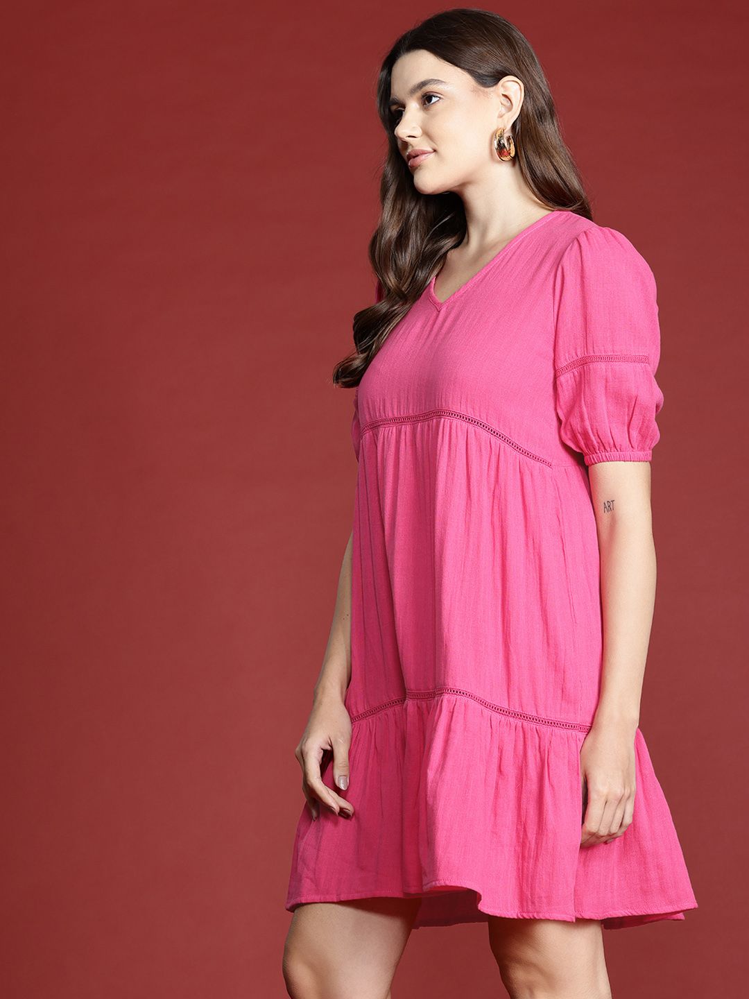 all about you Puff Sleeve Pure Cotton A-Line Dress