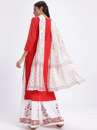 Anouk Yoke Design Panelled Kurta with Floral Printed Palazzos & Dupatta