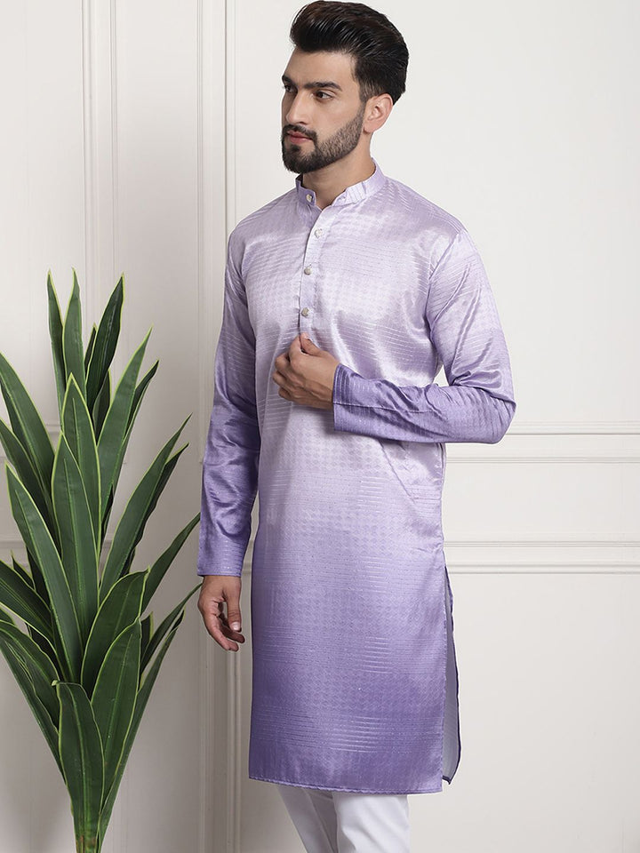 SOJANYA Lelaki Ungu Benang Kerja Jacquard Kurta