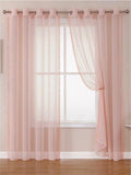 URBAN SPACE Pink 2 Pieces Linen Sheer Long Door Curtain
