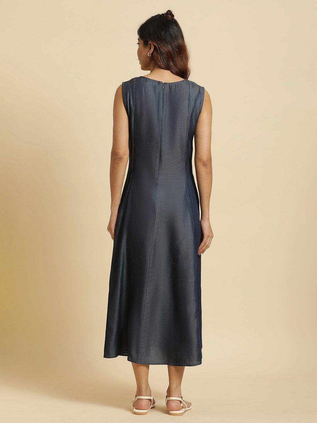 W V-Neck Denim A-Line Midi Dress