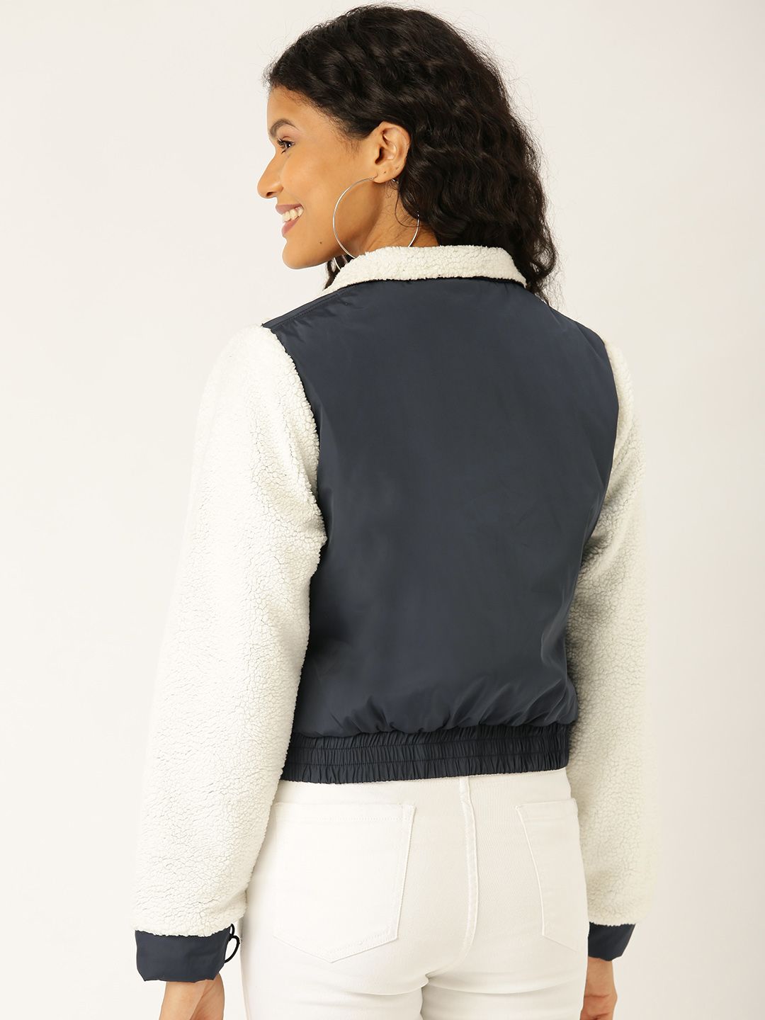 DressBerry Women Navy Blue Solid Bomber Jacket