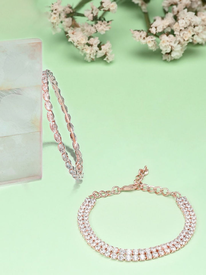 Set Mutiara Zaveri 2 Gelang Salutan Loyang Putih Cubic Zirconia Putih Bersalut Emas