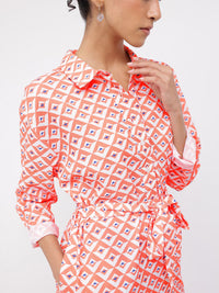 DressBerry Trendsetter Alert Printed Shirt Collar Longline Top