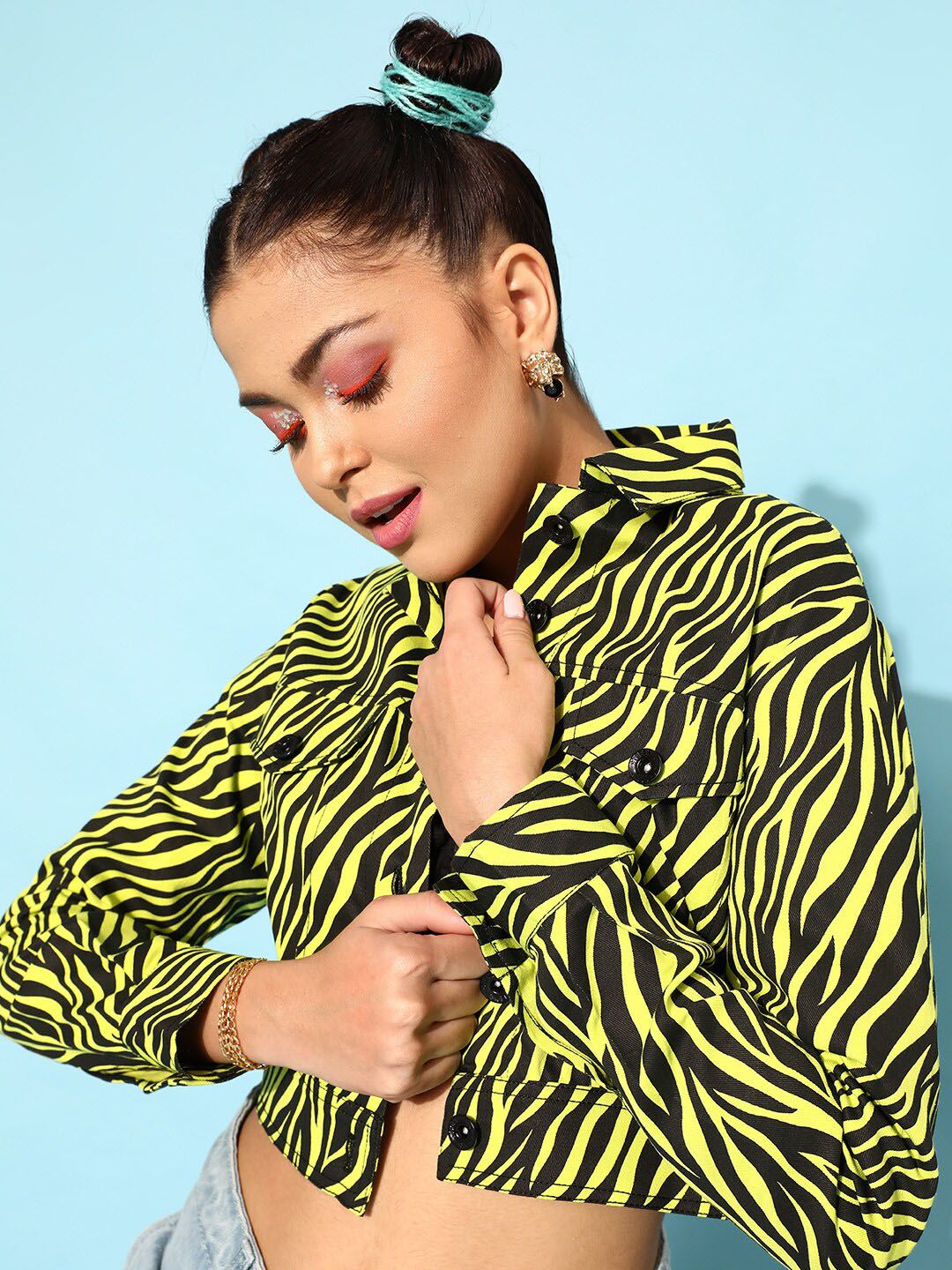 STREET 9 Women Lime Green Animal Printed Jacket