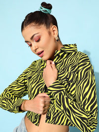 STREET 9 Women Lime Green Animal Printed Jacket