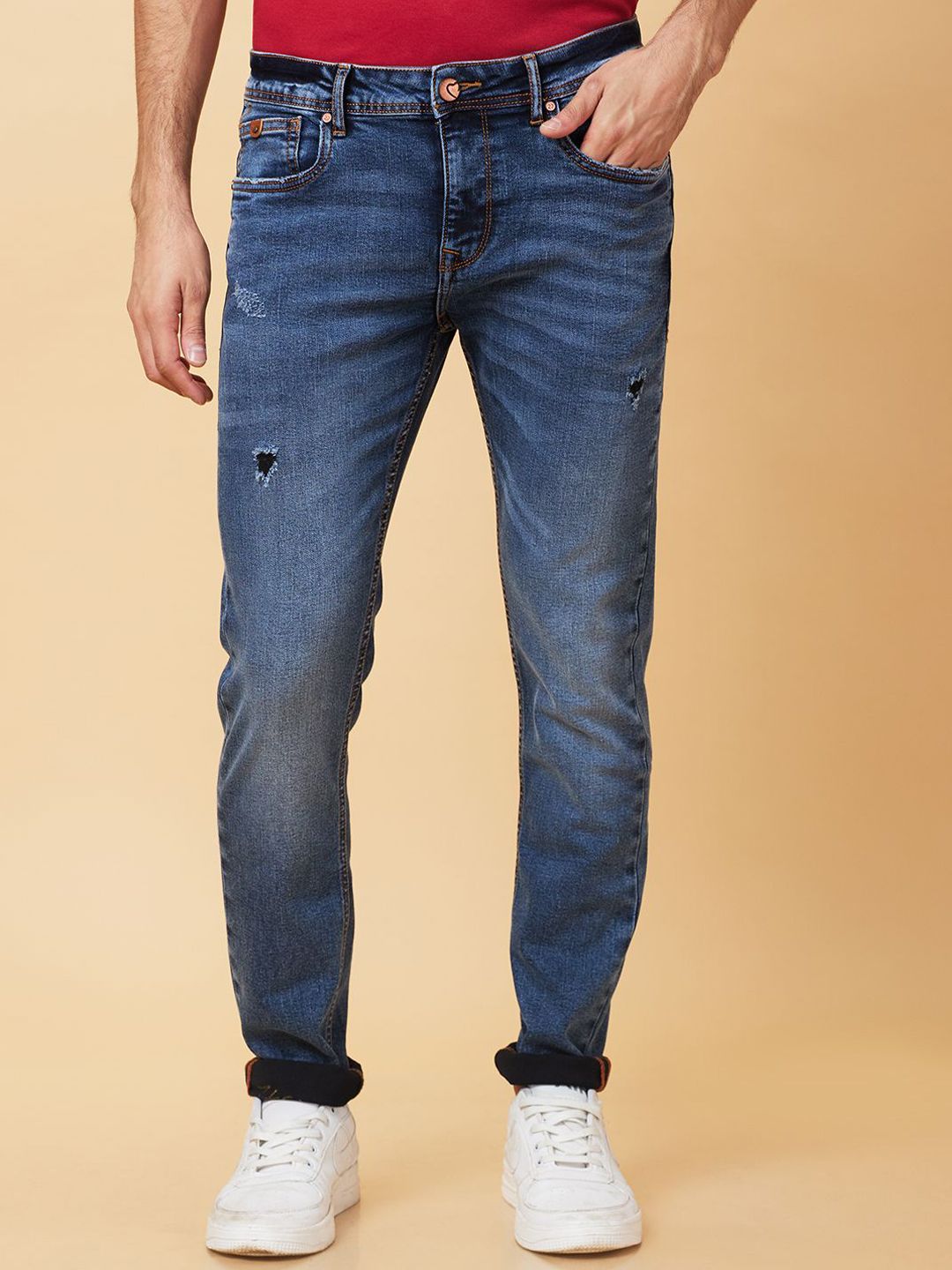 Being Human Men Slim Fit Low Distress Light Fade Jeans