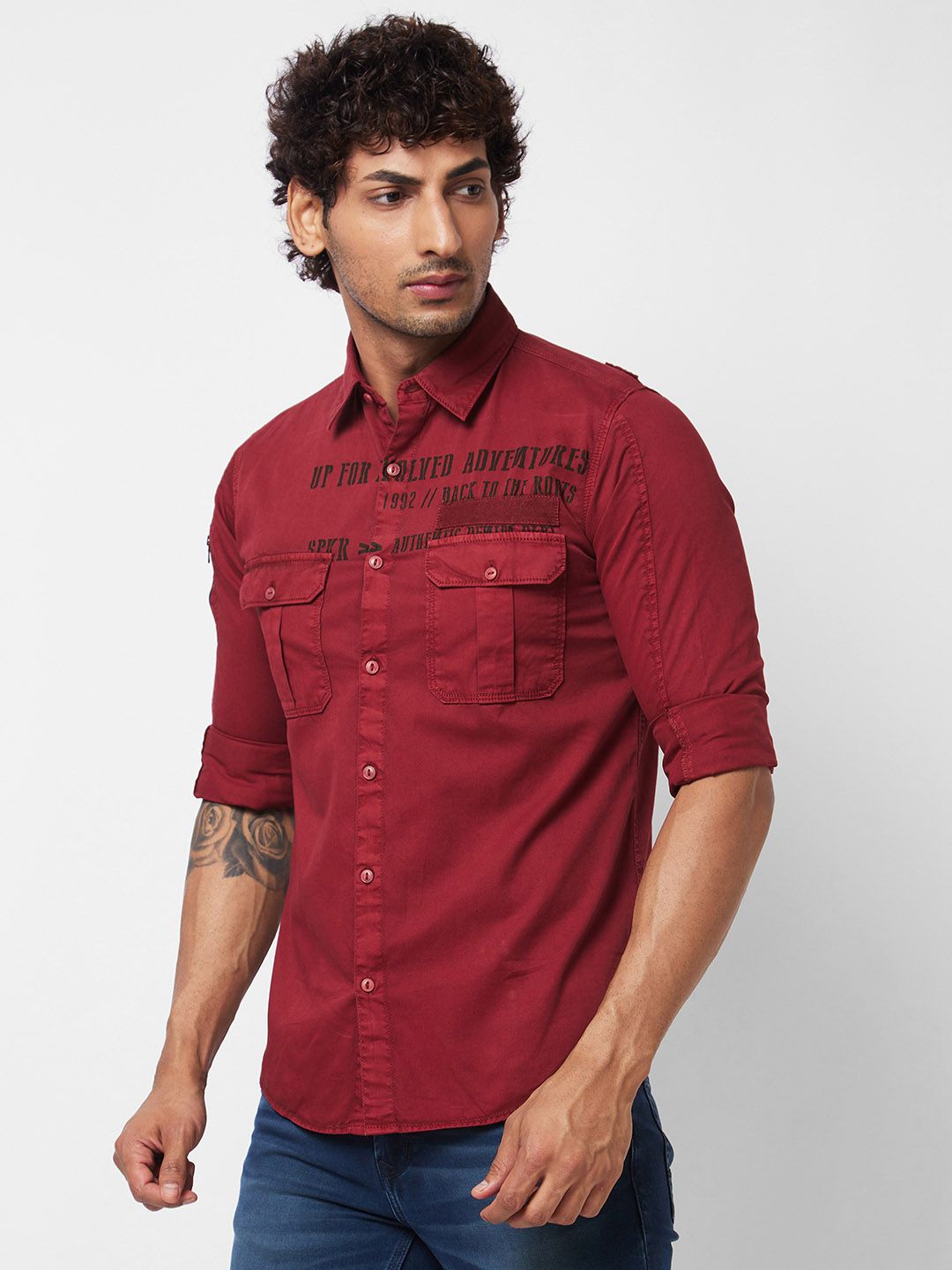 SPYKAR Typography Printed Cotton Casual Shirt