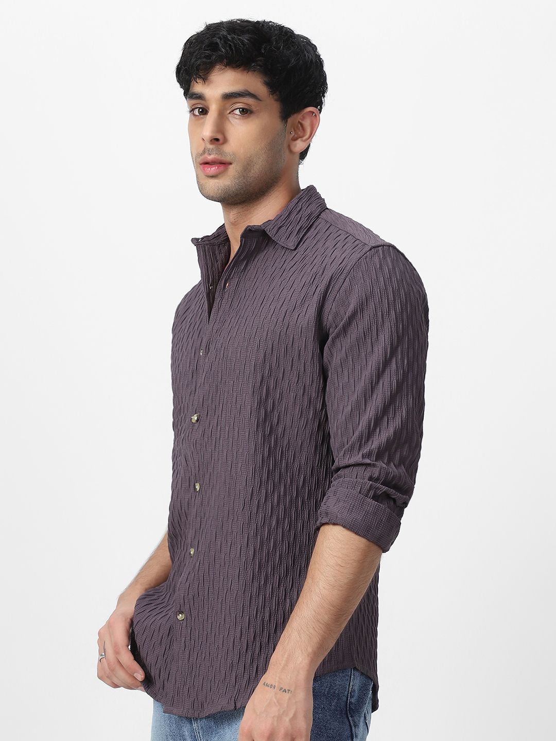 Urbano Fashion Men Textured Cotton Casual Shirt