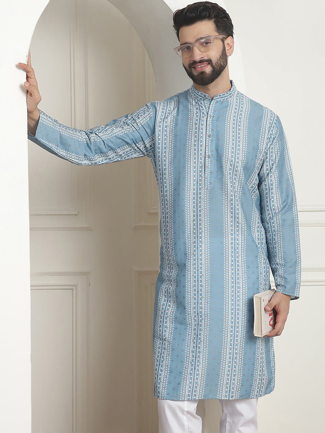 SOJANYA Printed Mandarin Collar Long Sleeves Straight Kurta