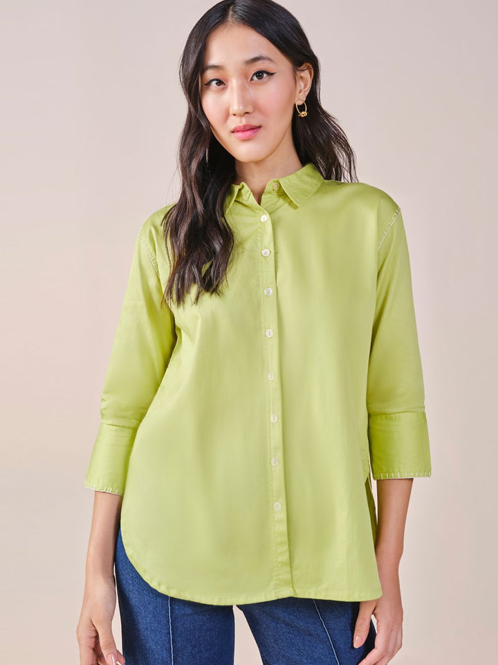 AND pure cotton shirt collar cuffed sleeves shirt Style Top