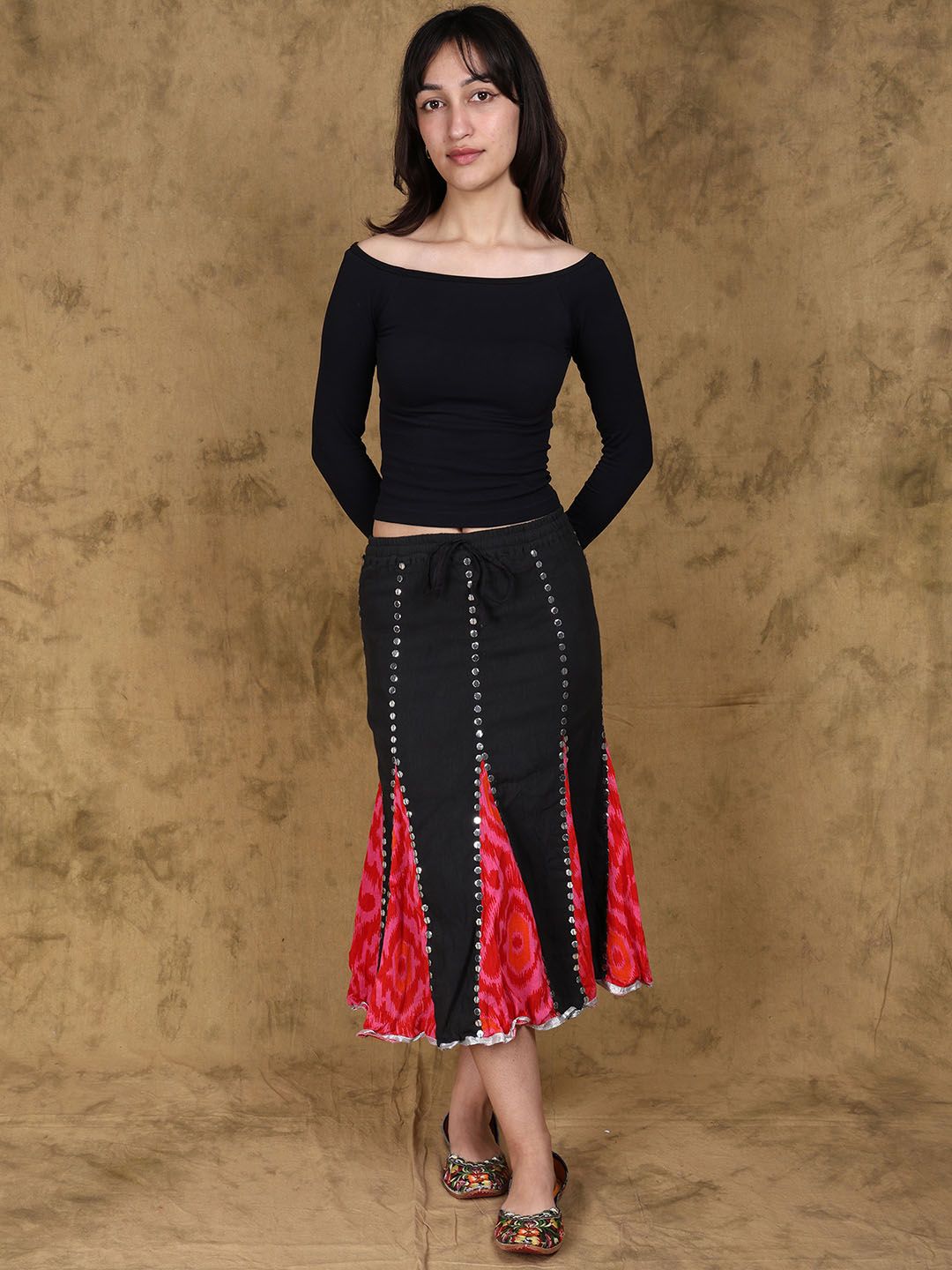 Exotic India Colourblocked Pure Cotton Midi  Skirts