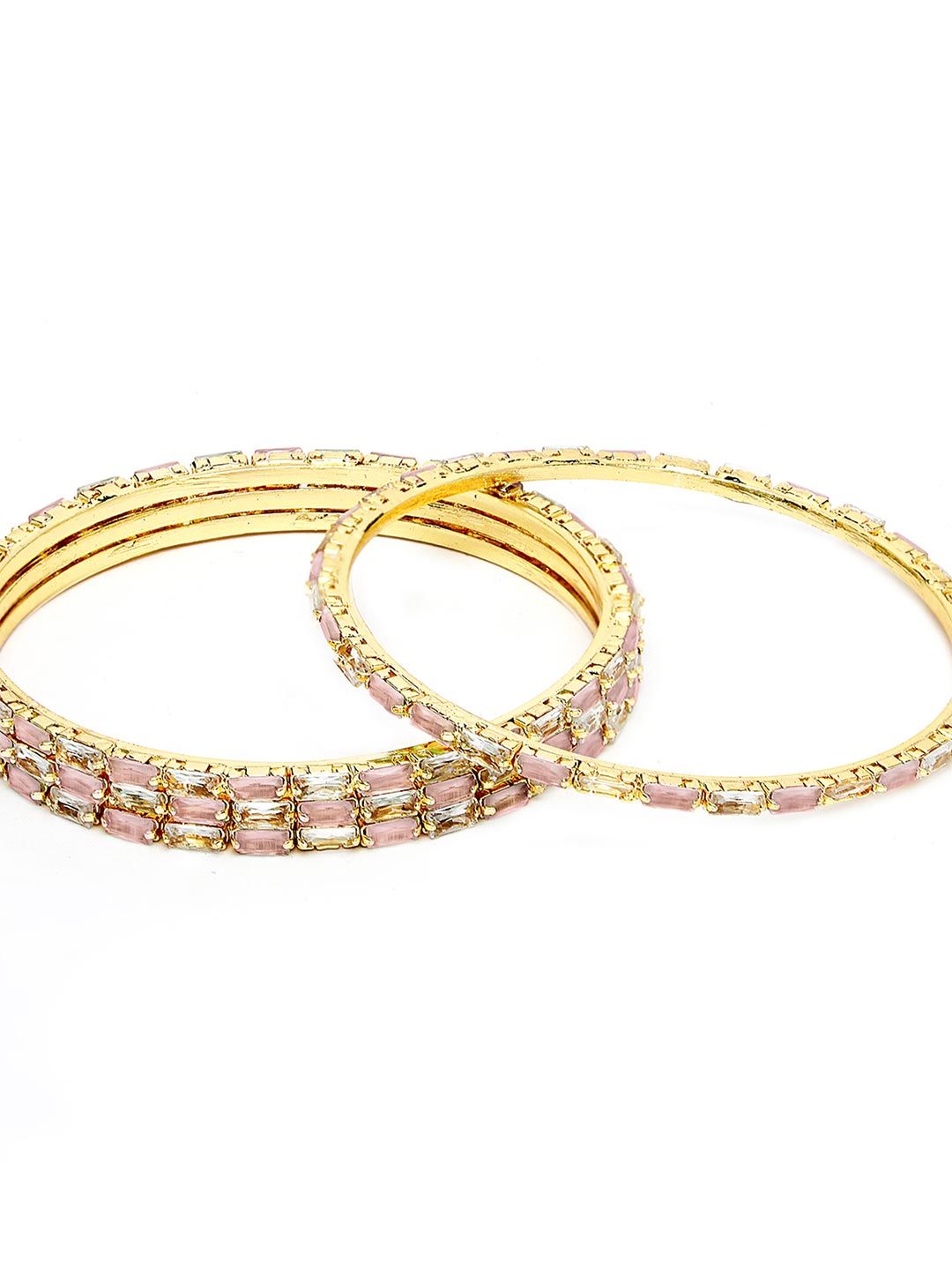 KARATCART Set Of 4 Gold-Plated American Diamond Studded Bangles