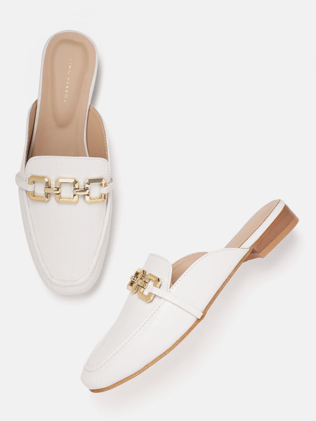 Lino Perros Women Croc Textured Mules With Metallic Deatil