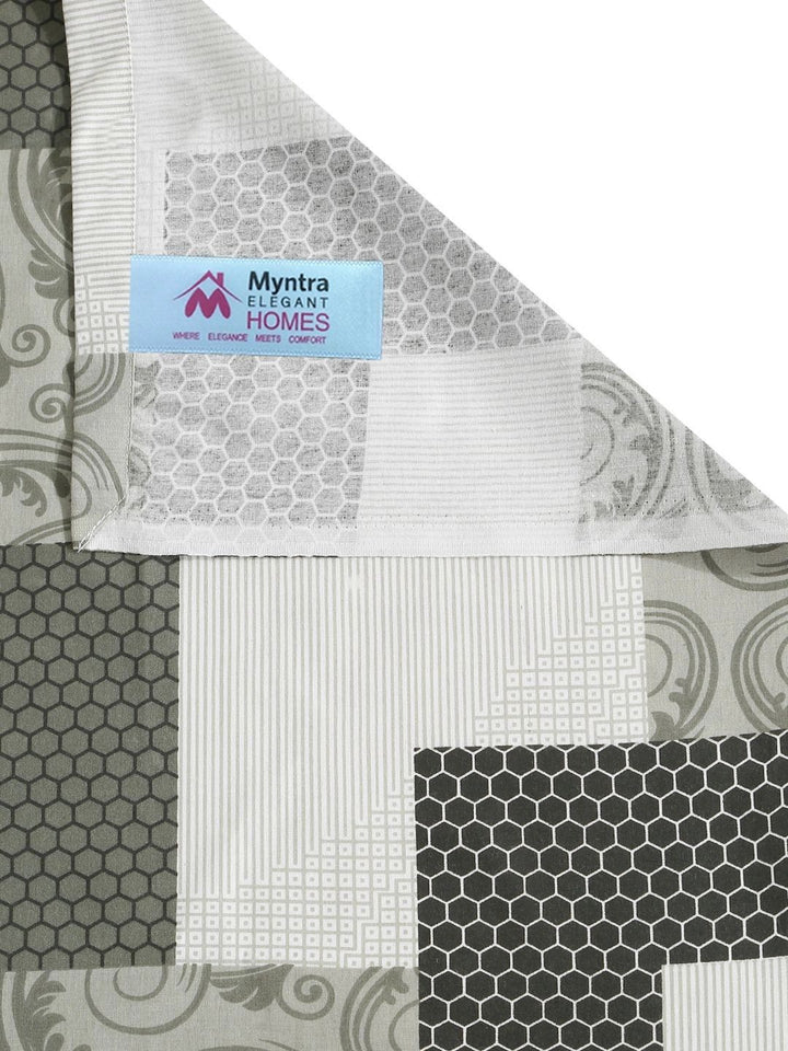 Myntra Elegant Homes Hijau Zaitun & Putih Geometrik 400 TC Cadar Tempat Tidur Single dengan 1 Sarung Bantal