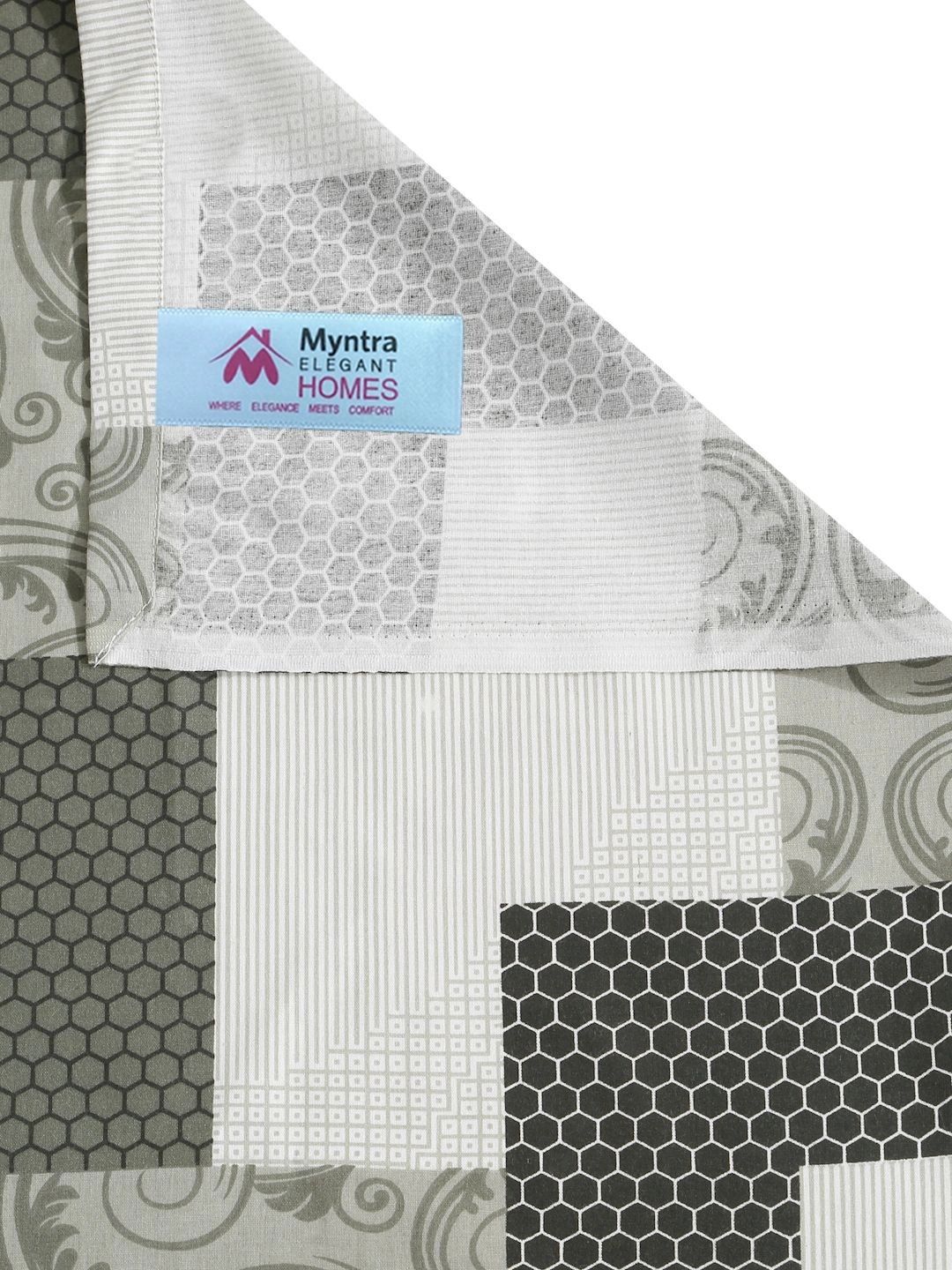 Myntra Elegant Homes Hijau Zaitun & Putih Geometrik 400 TC Cadar Tempat Tidur Single dengan 1 Sarung Bantal