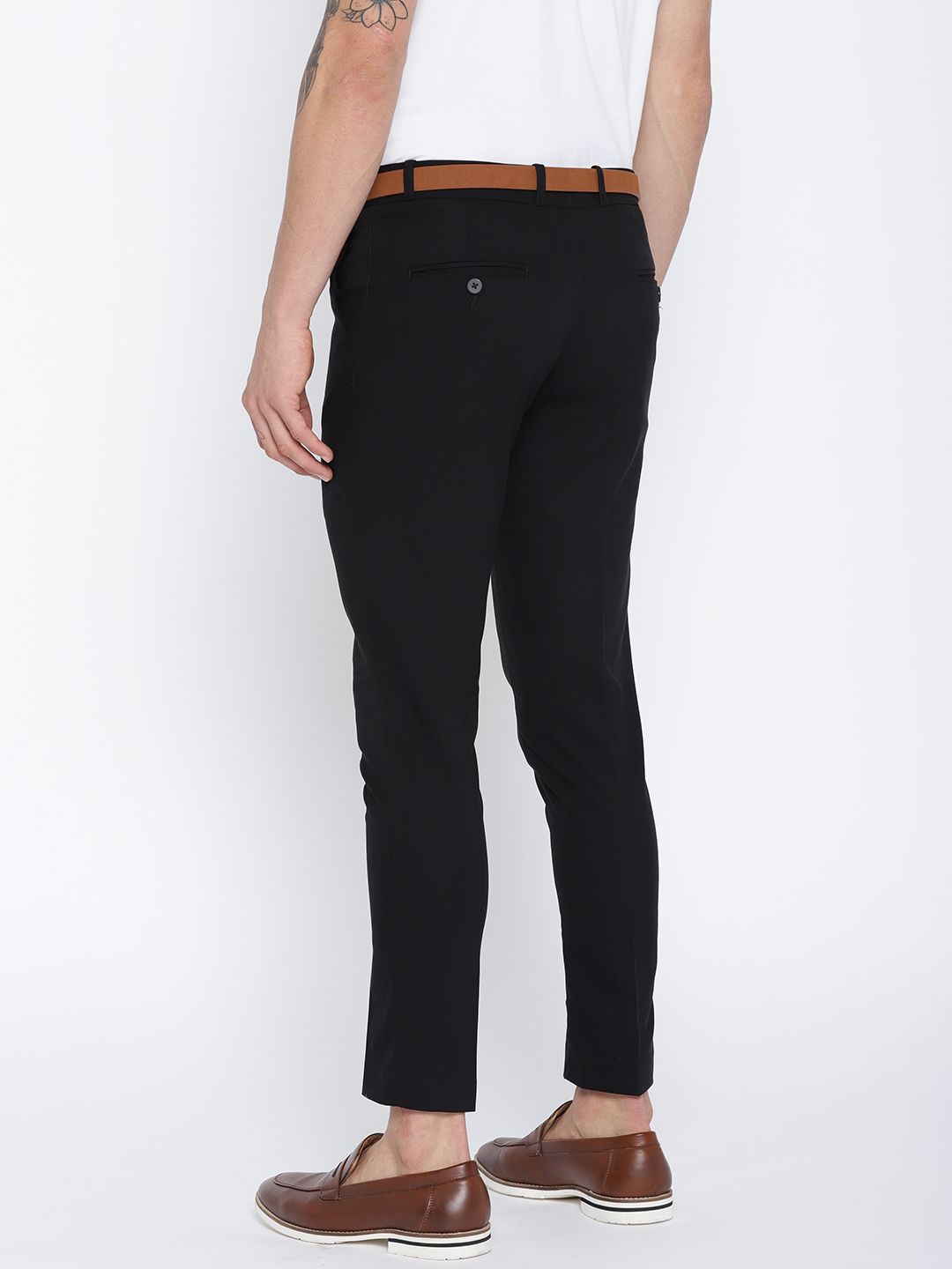 DENNISON Men Black Comfort Tapered Fit Cropped Trousers