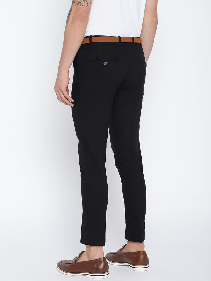DENNISON Men Black Comfort Tapered Fit Cropped Trousers