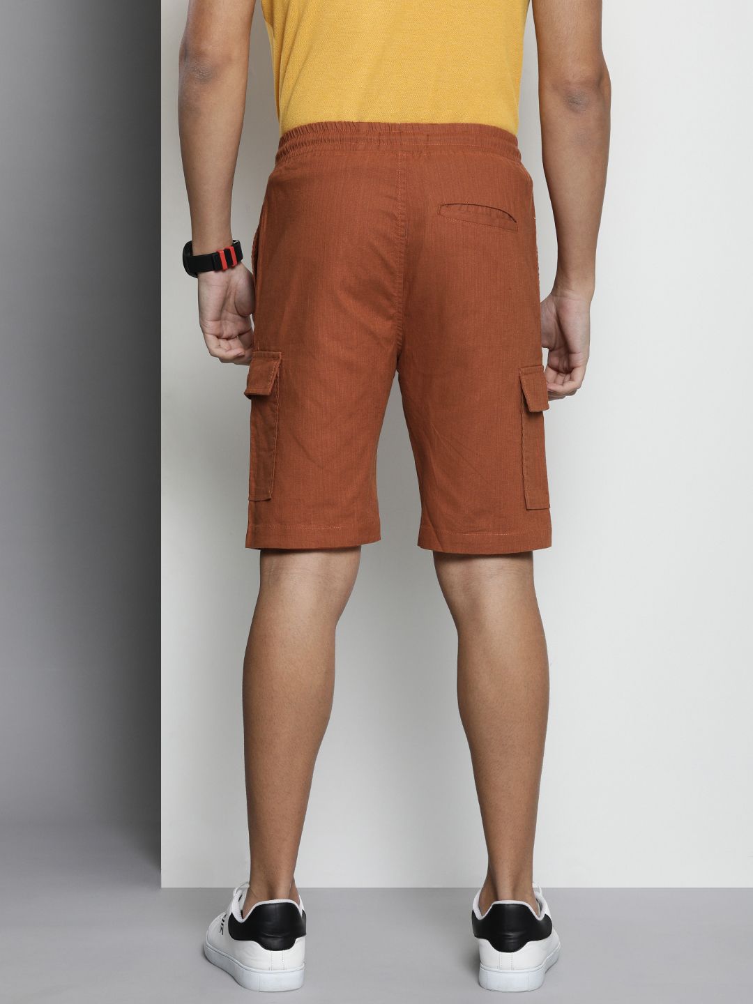 The Indian Garage Co Men Linen Cotton Slim Fit Cargo Shorts