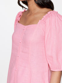 AND Puff Sleeve Linen A-Line Dress