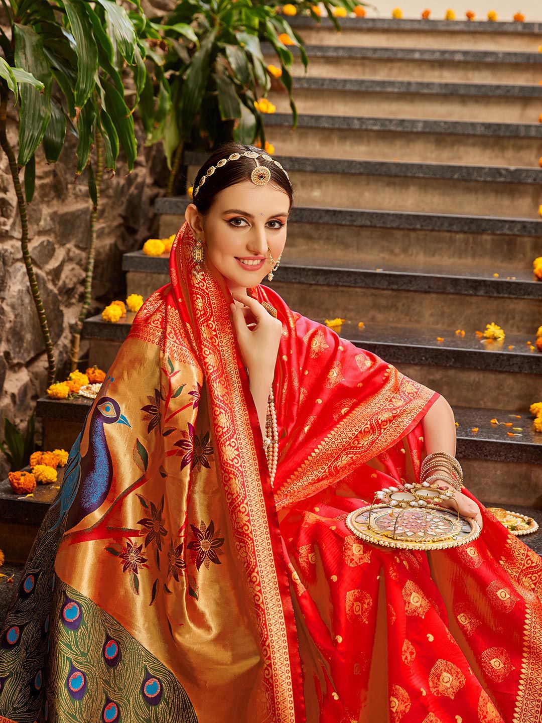 KALINI Ethnic Motifs Woven Design Zari Detail Paithani Saree