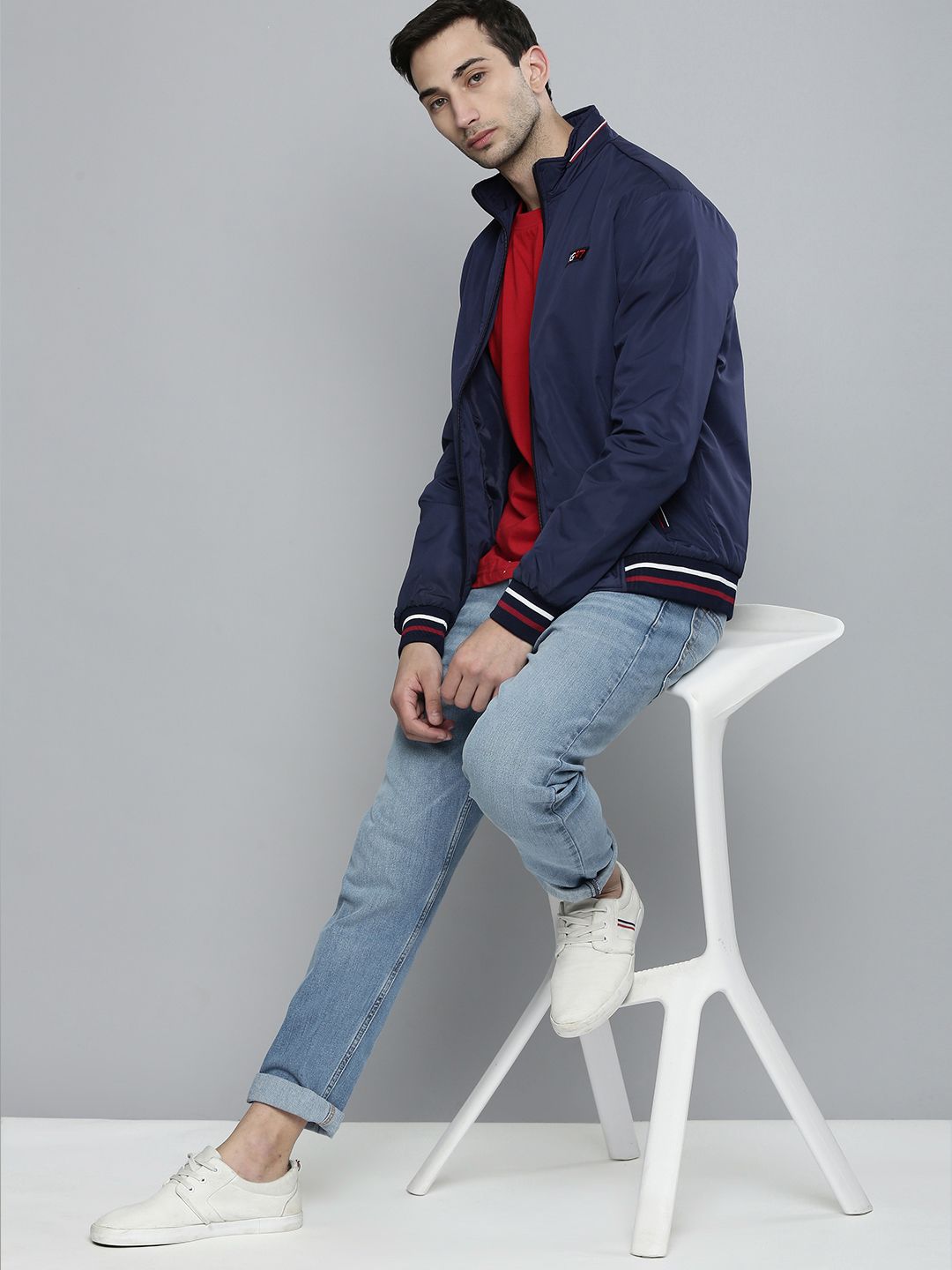 The Indian Garage Co Men Zip-Front Slim Fit Bomber Jacket