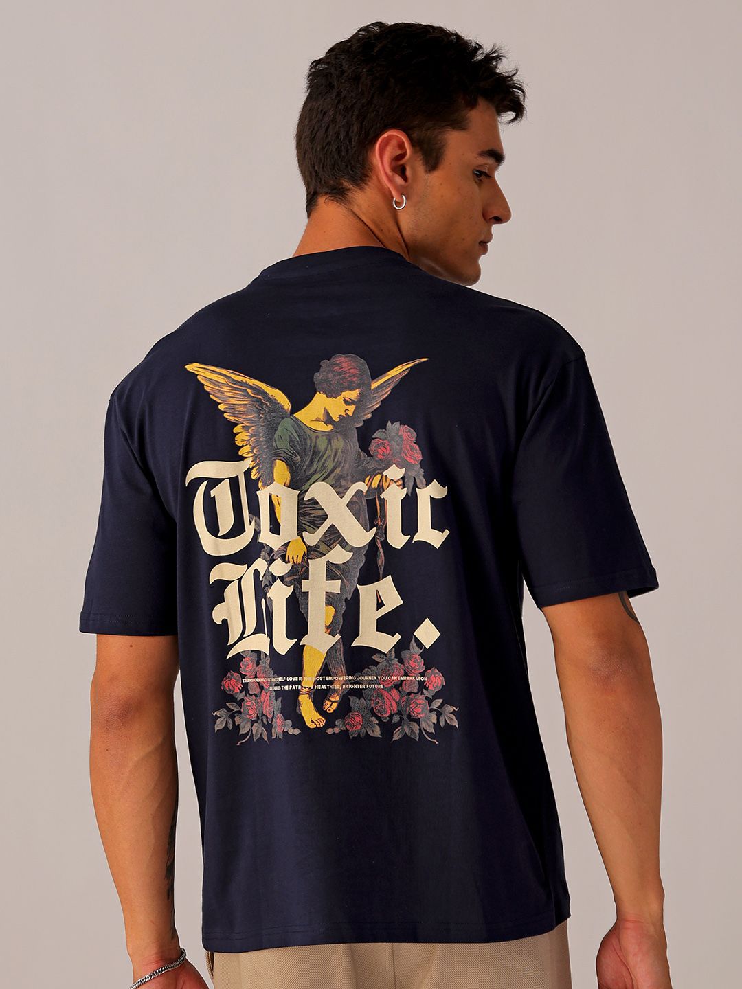 The Indian Garage Co Men Back Printed Boxy Oversized Round Neck T-shirt