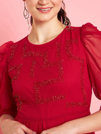 Antheaa Embellished Puff Sleeve Chiffon Maxi Dress