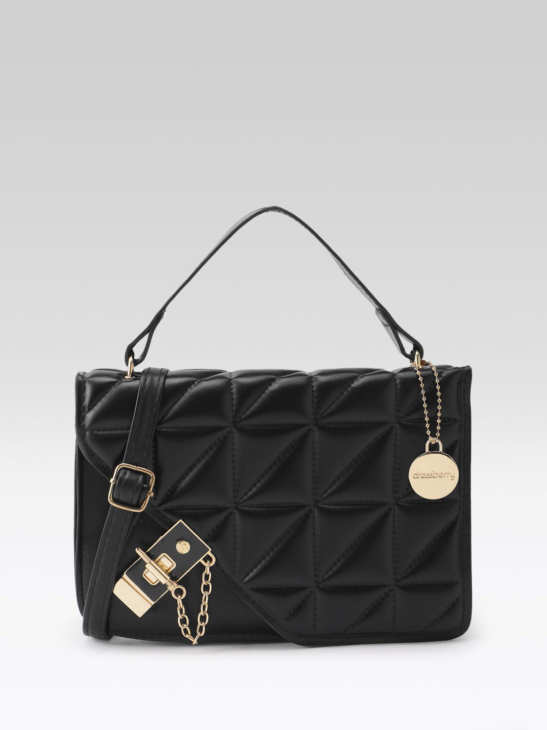 DressBerry Quilted Structured Satchel Bag