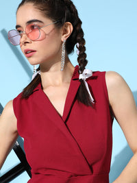 Berrylush Red Notched Lapel Solid Playsuit