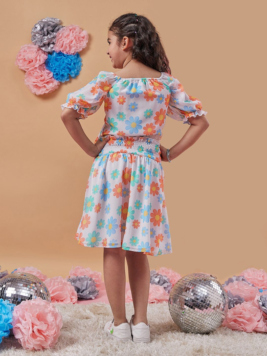 pspeaches Girls Floral Printed Ruched Crop Top With Skirt