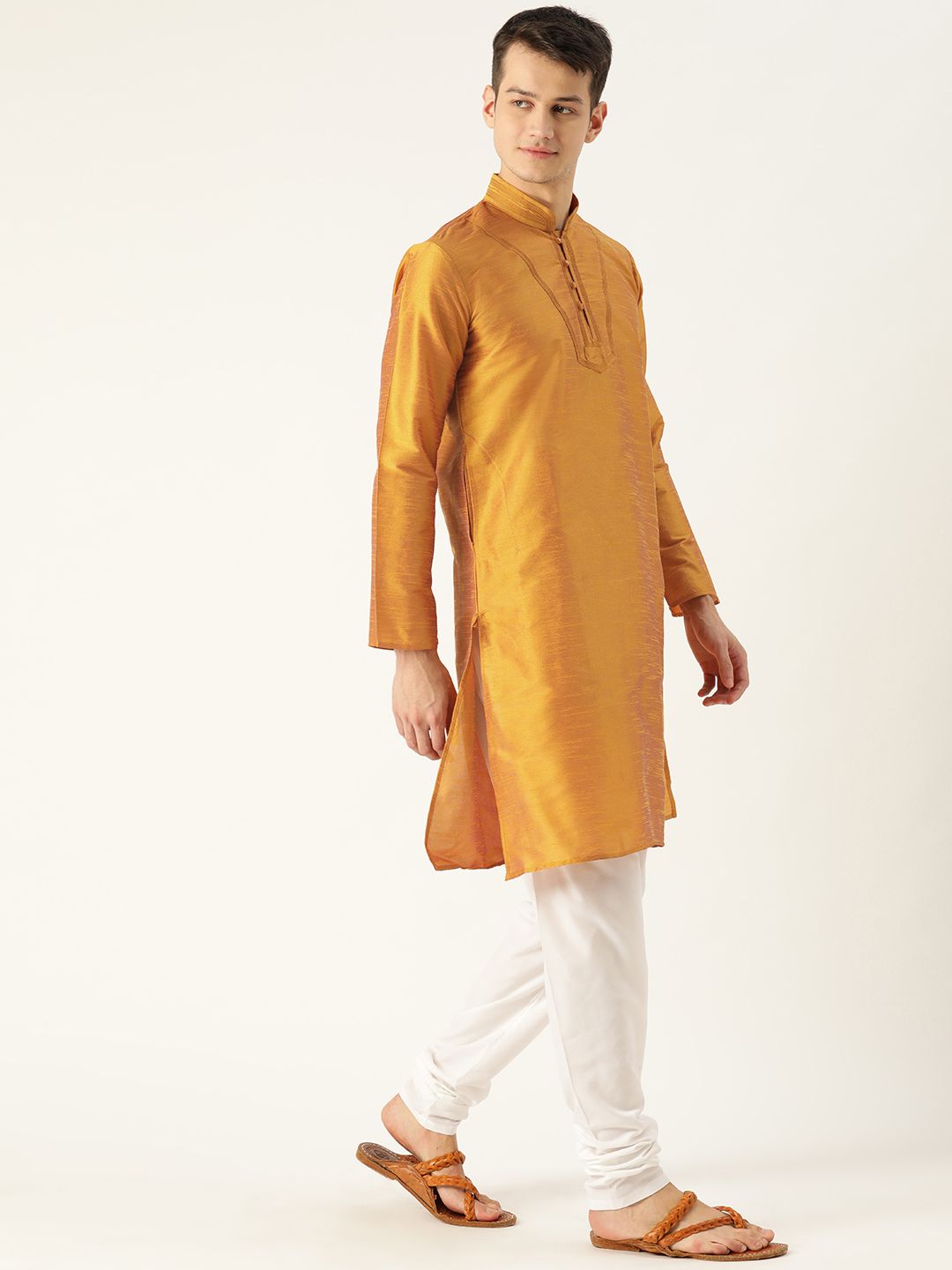 SOJANYA Kurta Lurus Pepejal Berwarna Emas Lelaki