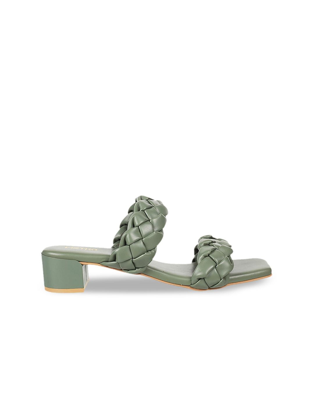 Metro Green Textured Synthetic Regular Height Block Mules
