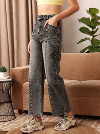STREET 9 Women Comfort Straight Fit Clean Look Heavy Fade Pure Cotton Jeans