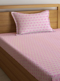 KLOTTHE Pink & White Printed 300 TC Single Bedsheet & 1 Pillow Cover