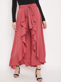 Berrylush Women Pink Solid Wrap Maxi Skirt With Pants