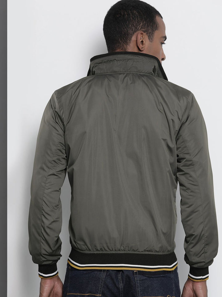 The Indian Garage Co Men Slim Fit High-Neck Zip-Front Bomber Jacket