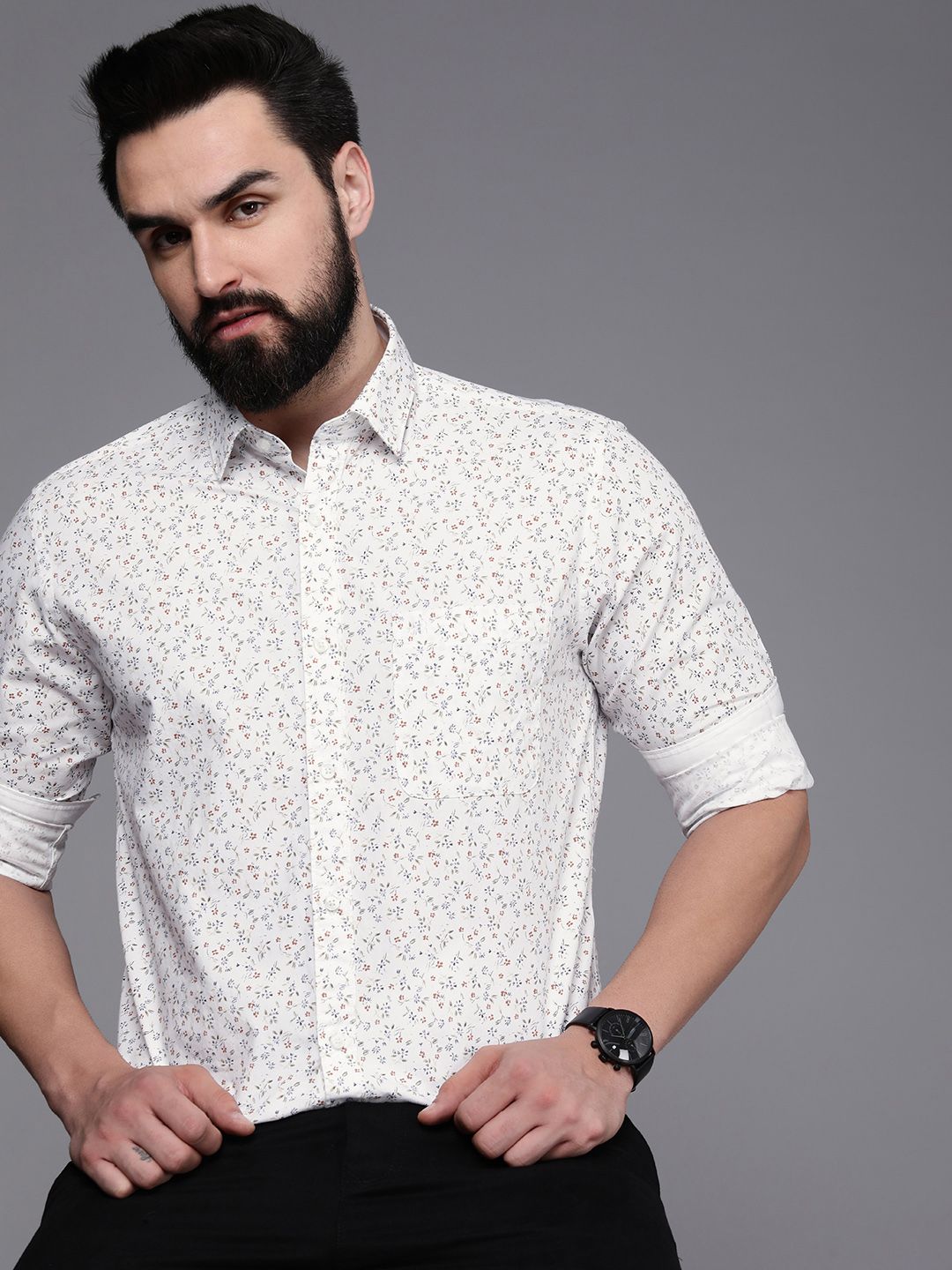 Raymond Men Slim Fit Floral Printed Pure Cotton Casual Shirt