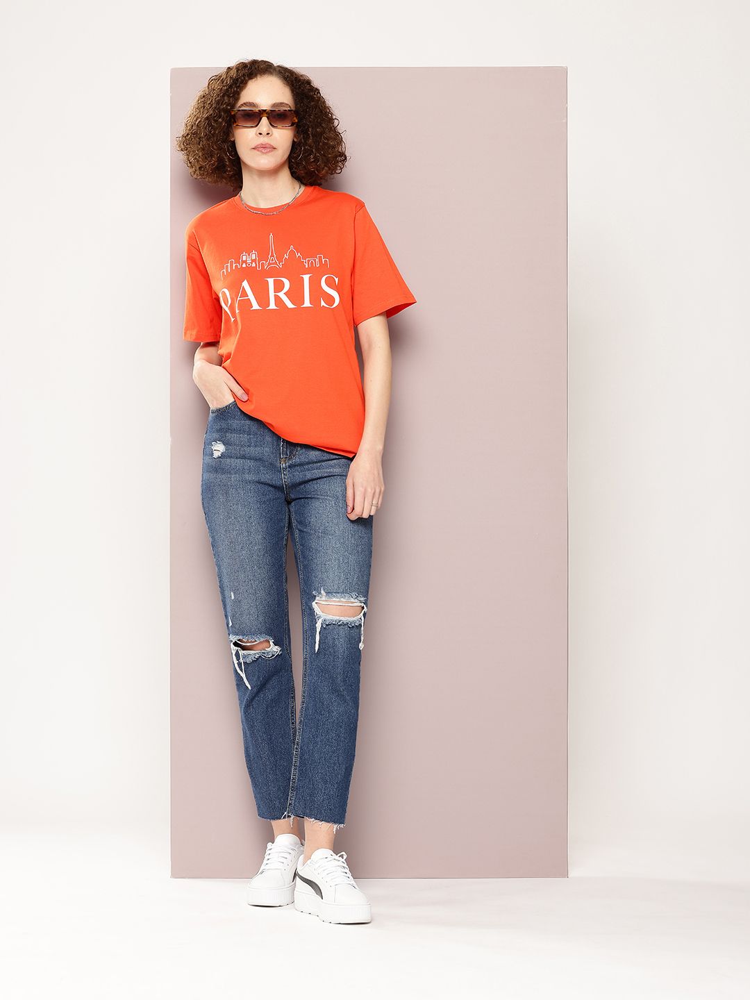 DILLINGER Typography Printed Drop-Shoulder Sleeves Oversized Pure Cotton T-shirt