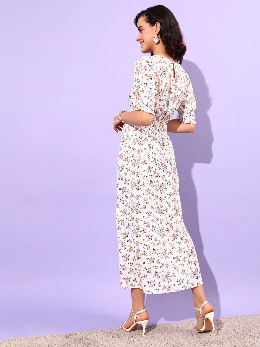 STREET 9 Floral Printed Smocking Detail Dress