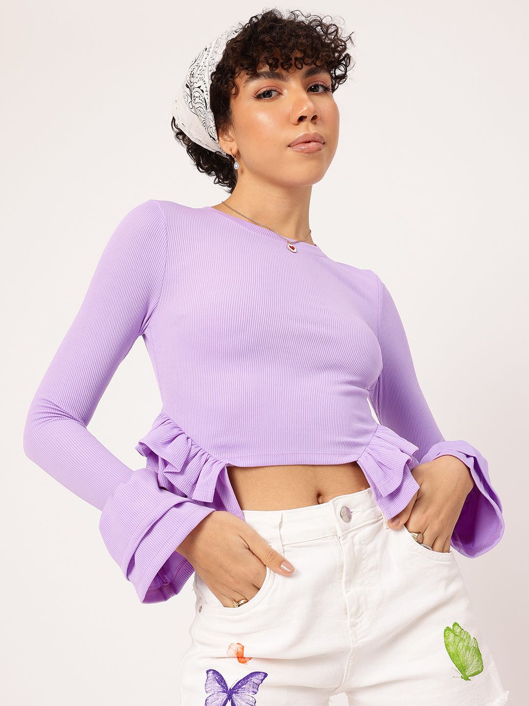 DressBerry Lilac Fizz Ruffle Layered Crop Top