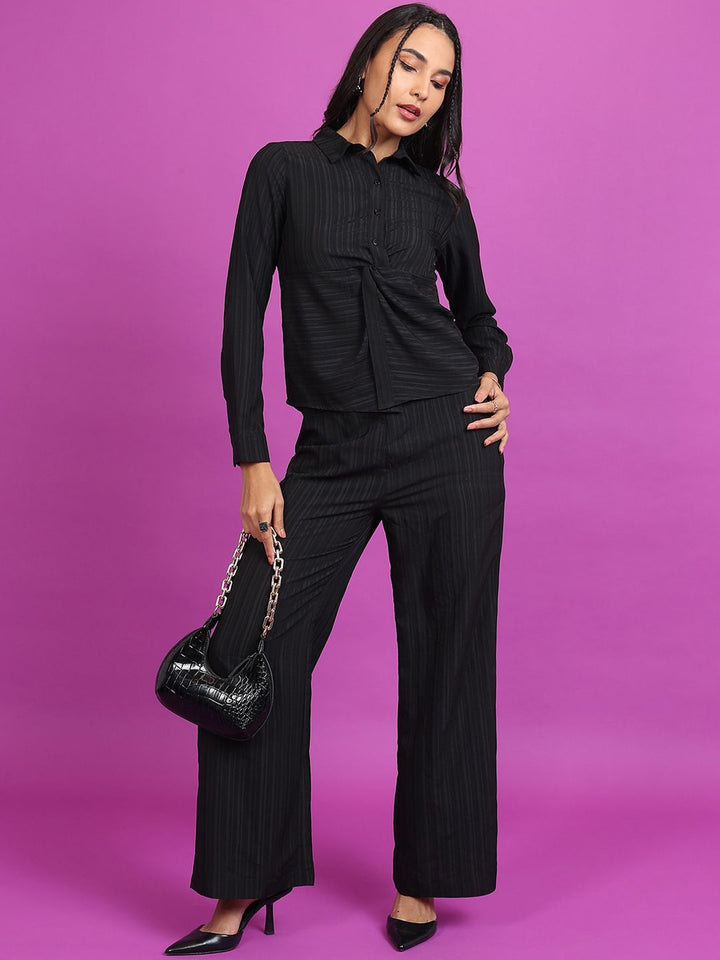 Tokyo Talkies Striped Shirt & Flared Trousers